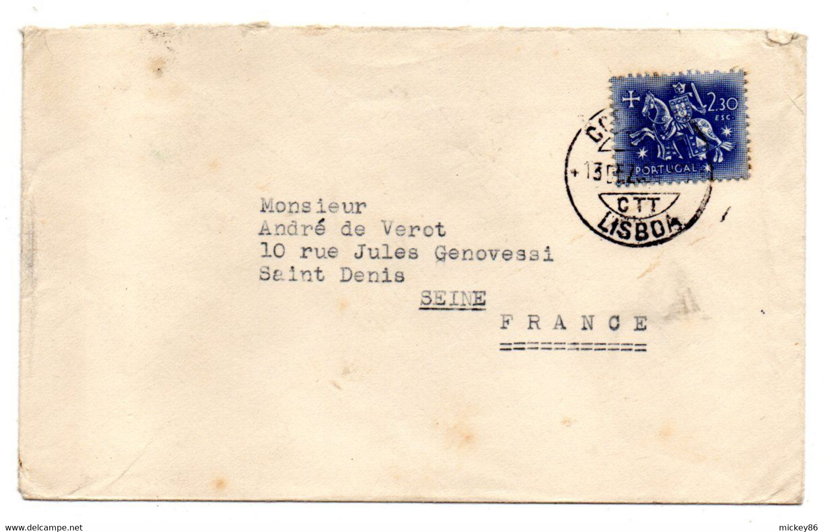 Portugal-19??--lettre De LIBOA Pour St Denis-93 (France) ..timbre Seul Sur Lettre.....cachet - Briefe U. Dokumente