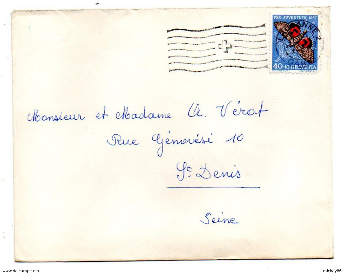 Suisse--1957--lettre De LAUSANNE  Pour St Denis-93 (France) ..timbre (insecte) Seul Sur Lettre .....cachet - Cartas & Documentos