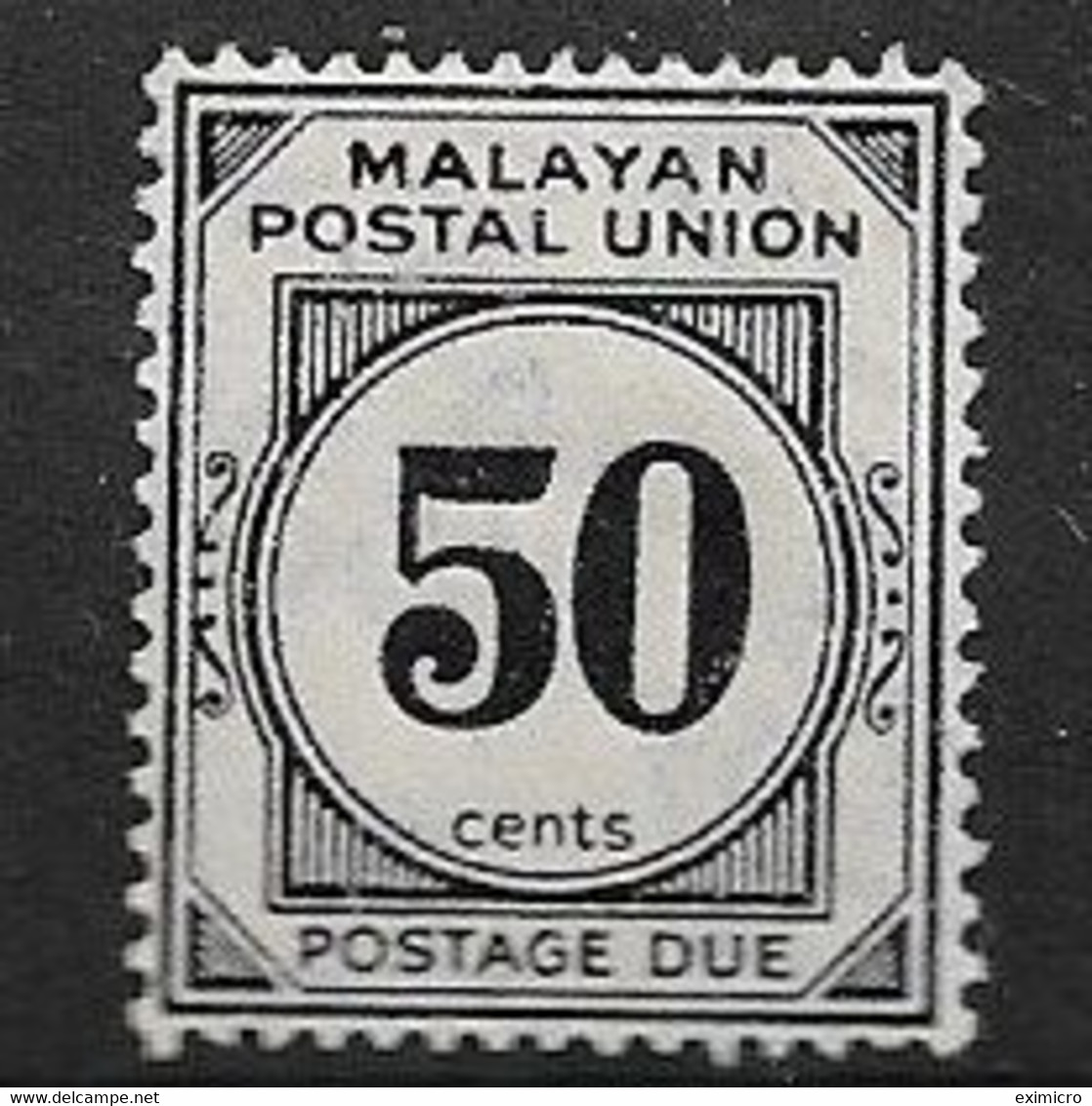 MALAYA - MALAYAN POSTAL UNION 1938 50c POSTAGE DUE SG D6 MOUNTED MINT Cat £30 - Malayan Postal Union