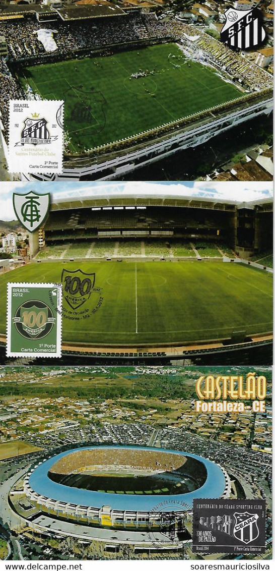 Brazil 2012/2014 3 Maximum Card Sport Soccer Football Teams Santos America And Ceara Stadium Postcard - Famous Clubs