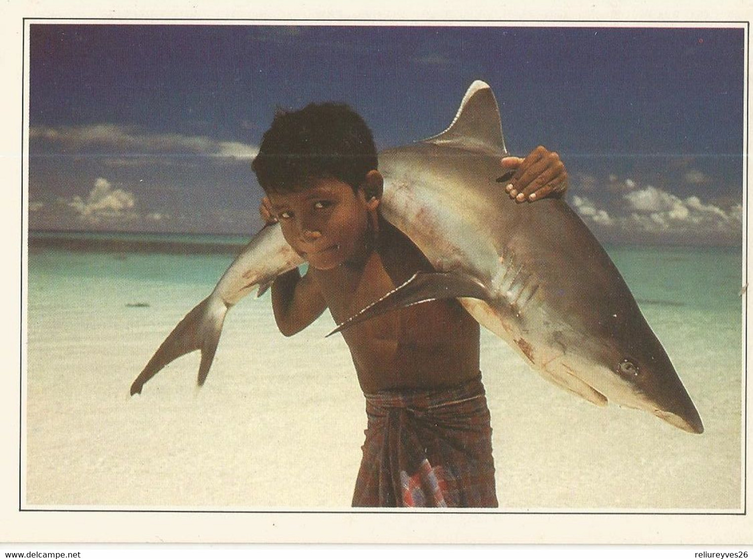 CPM, Maldives ,N°15.CA , The Maldives, White Tipped Shark Carned By A Young Child ,Ed. S. - Maldivas