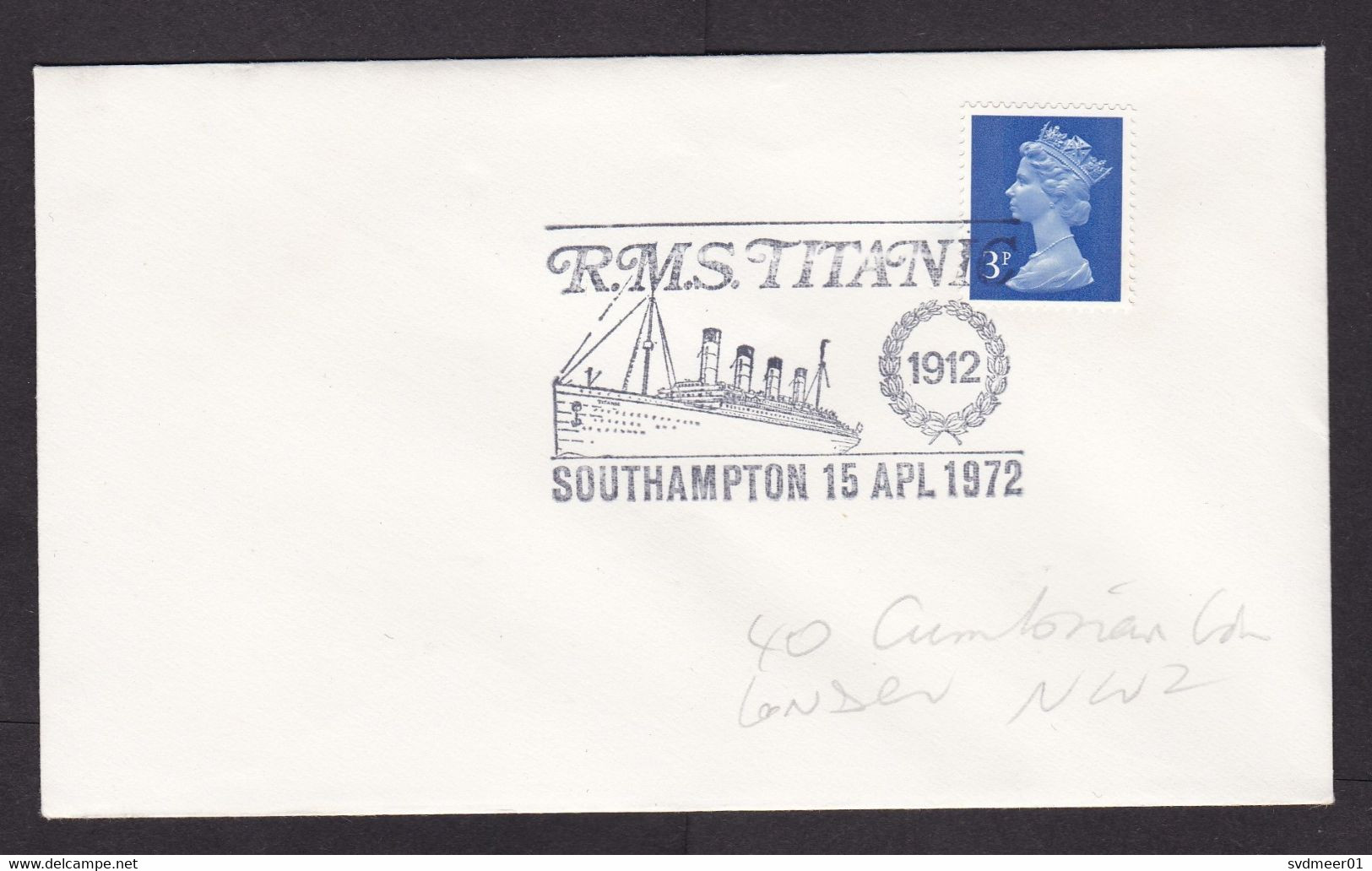 UK: Cover, 1972, 1 Stamp, Machin, Cancel RMS Titanic, Ship, Disaster, History (traces Of Use) - Cartas & Documentos