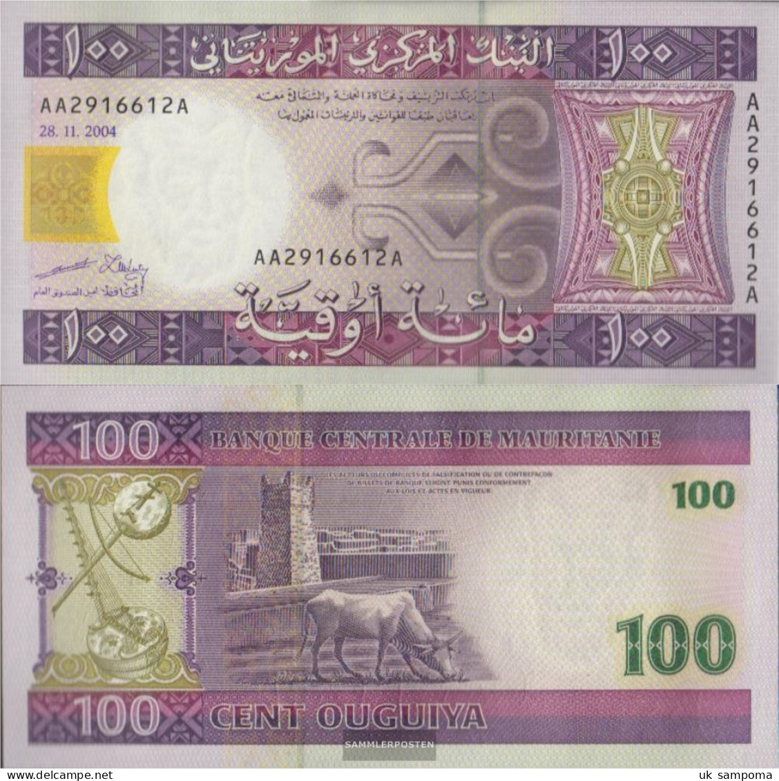 Mauritania Pick-number: 10a Uncirculated 2004 100 Ouguiya - Mauritanië