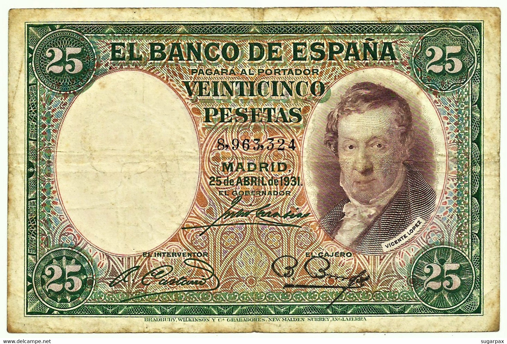 ESPAÑA - 25 Pesetas - 25.04.1931 - Pick 81 - Vicente Lopez - II Republica - 25 Peseten