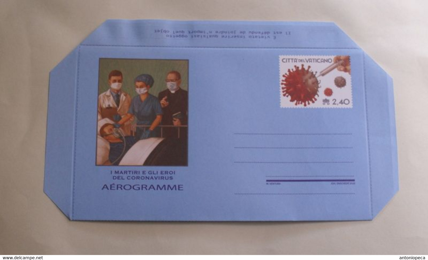 VATICAN 2020, AEROGRAMMA "AI MARTIRI E GLI EROI DEL CORONAVIRUS" - Storia Postale