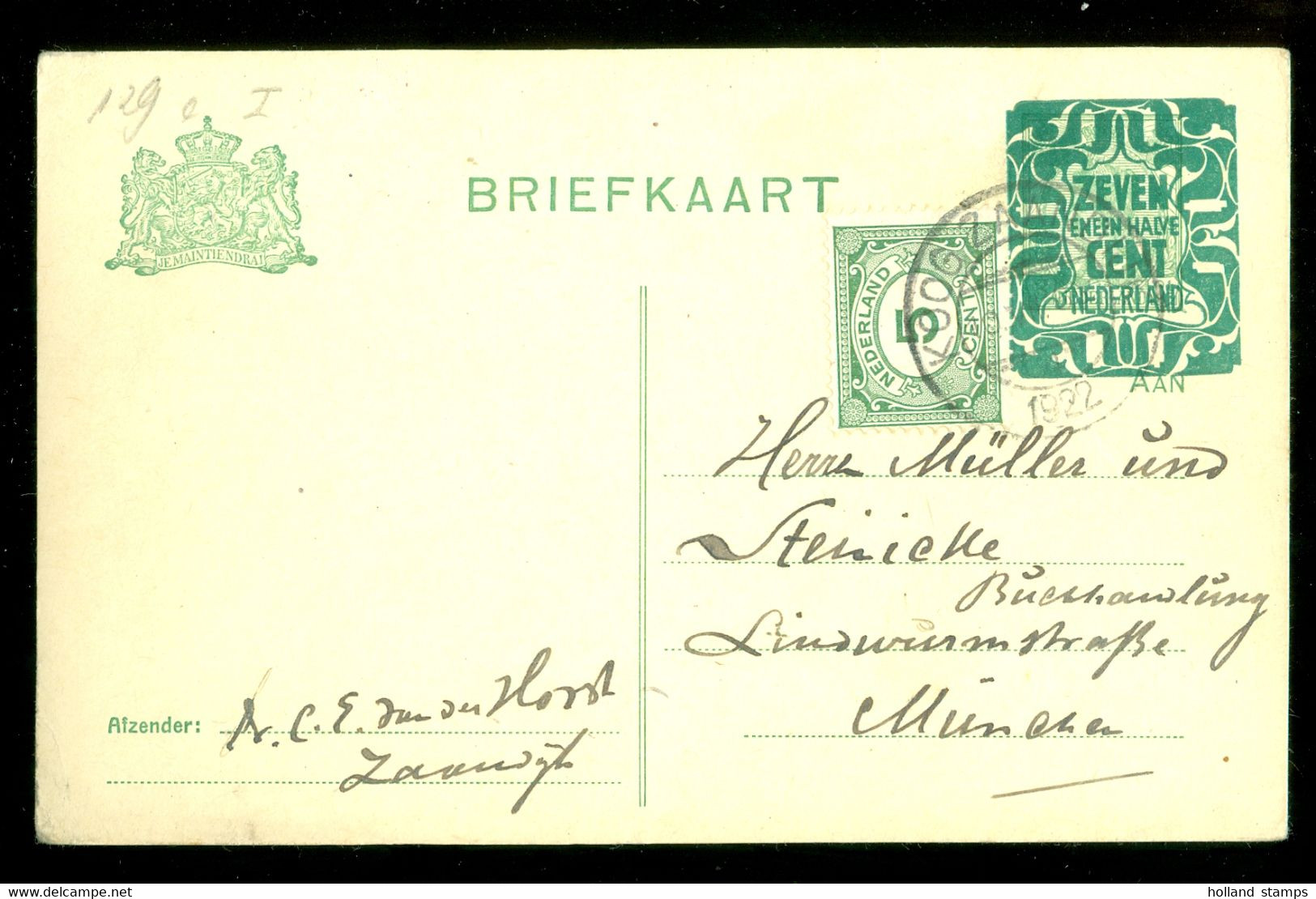 HANDGESCHREVEN BRIEFKAART Uit 1922 Van KOOG ZAANDIJK Naar MUNCHEN DEUTSCHLAND  (11.878f) - Covers & Documents