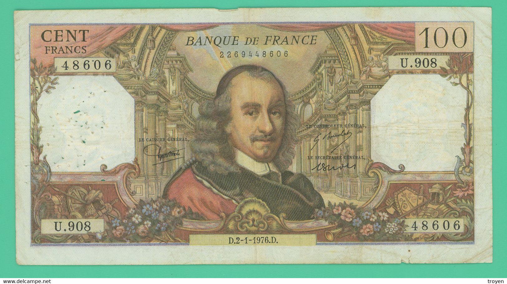 100 Francs - Corneille - France  -D.2-1-1976.D. - N° U.908 48606 - TB + - - 100 F 1964-1979 ''Corneille''