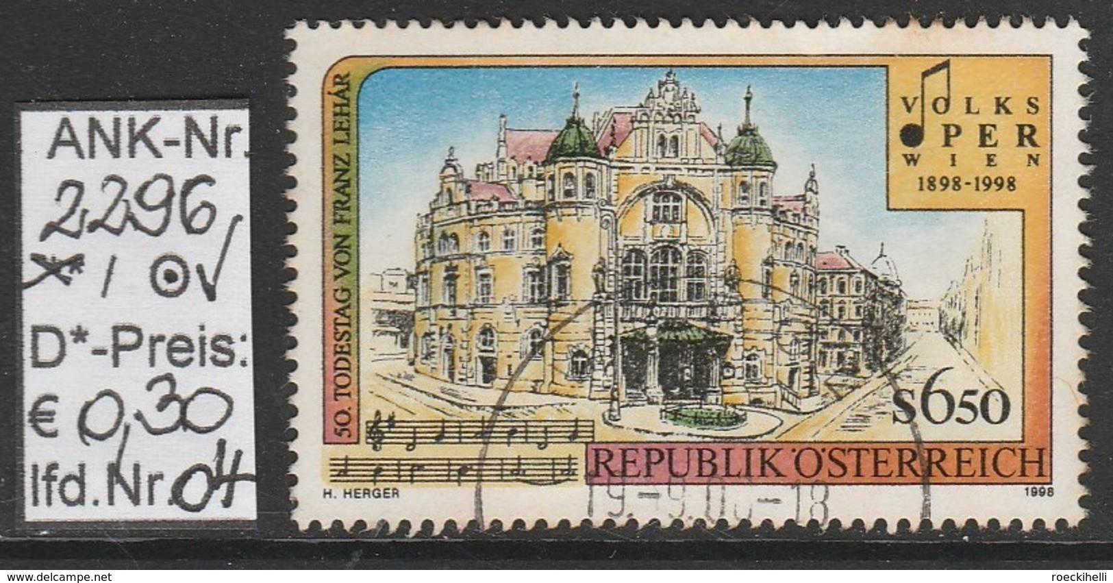19.9.1998 - SM "100 Jahre Wr.Volksoper...."  - O Gestempelt  - Siehe Scan  (2296o 01-02,04-14,17) - Used Stamps