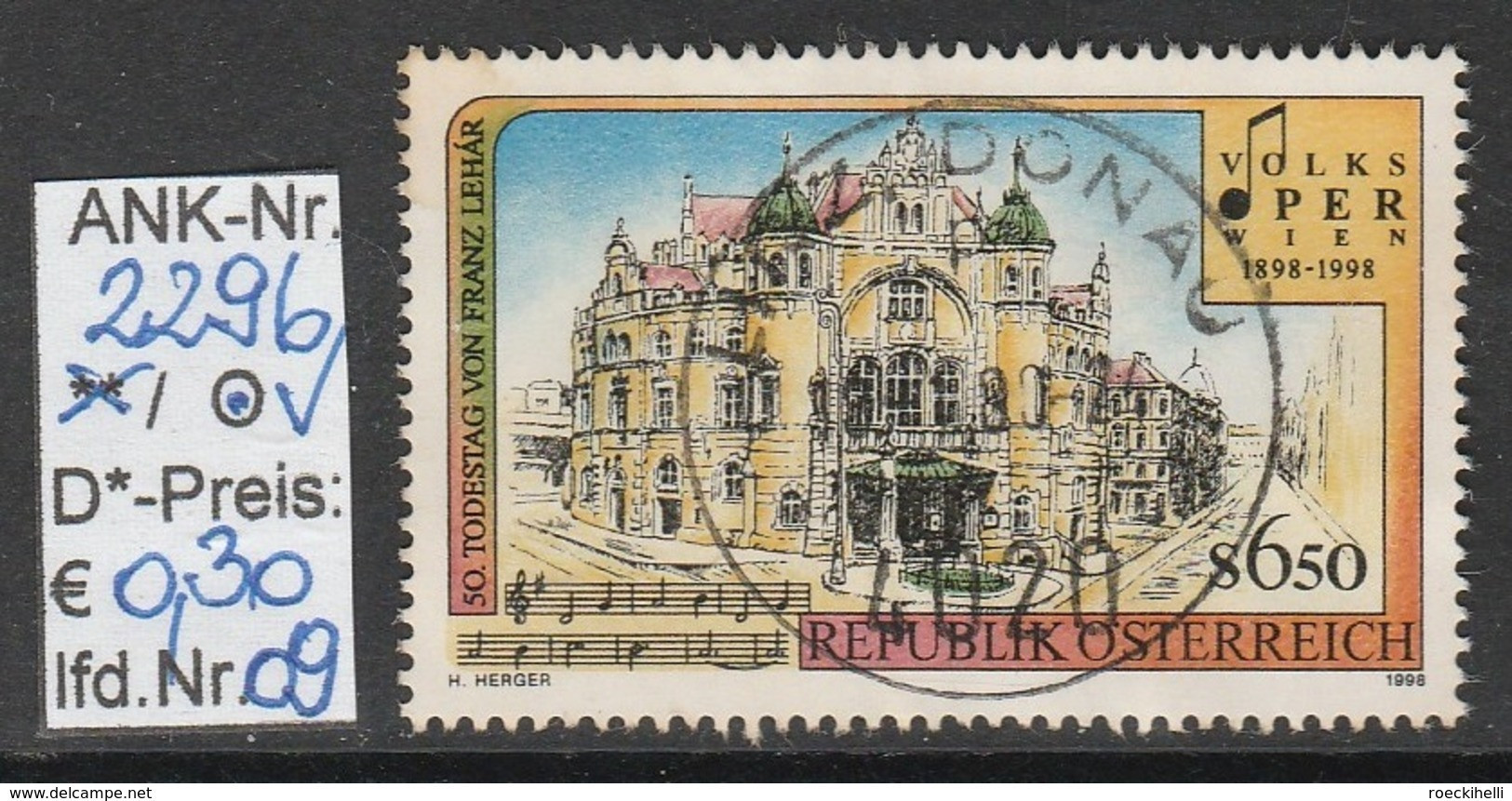 19.9.1998 - SM "100 Jahre Wr.Volksoper...."  - o gestempelt  - siehe Scan  (2296o 01-02,04-14,17)