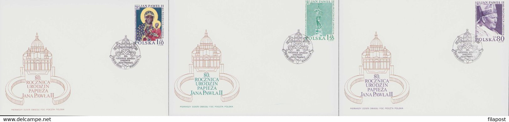 POLAND 2000 Mi 3830-2 Pope John Paul II Head Of The Catholic Church, Vatican City, Mary, Jesus, Full Set FDC - FDC