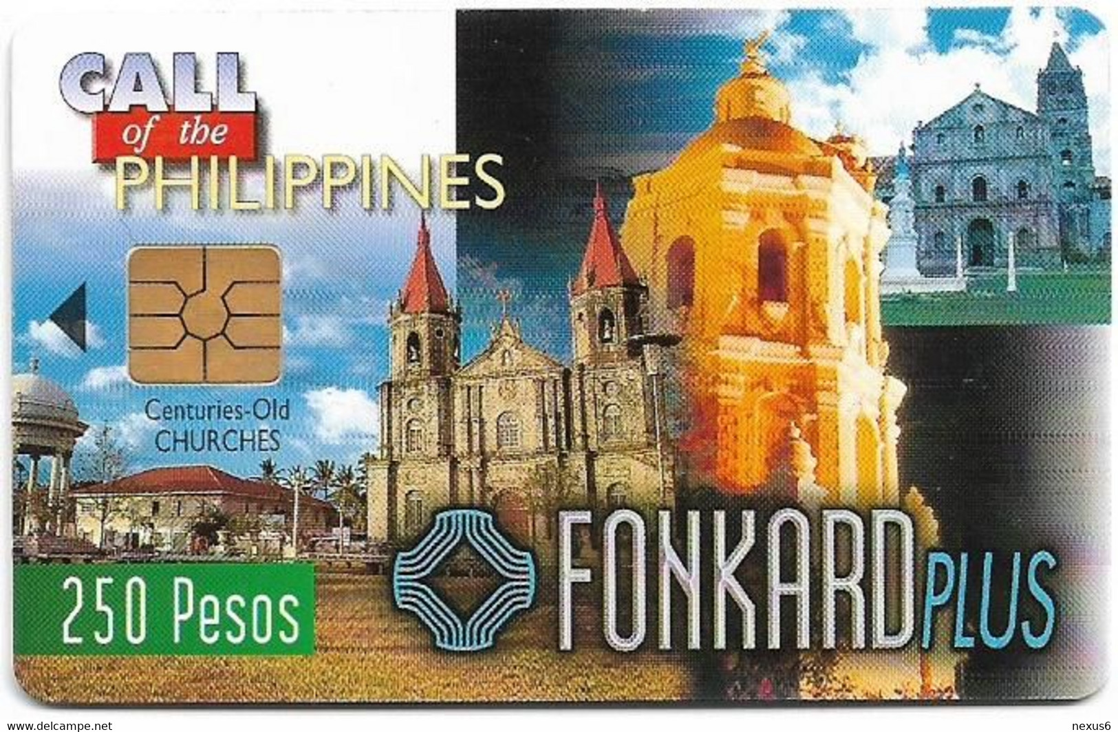 Philippines - PLDT (Chip) - Old Churches - Exp.30.06.1999, Chip Gem2 Black, 250₱, Mint - Filippine