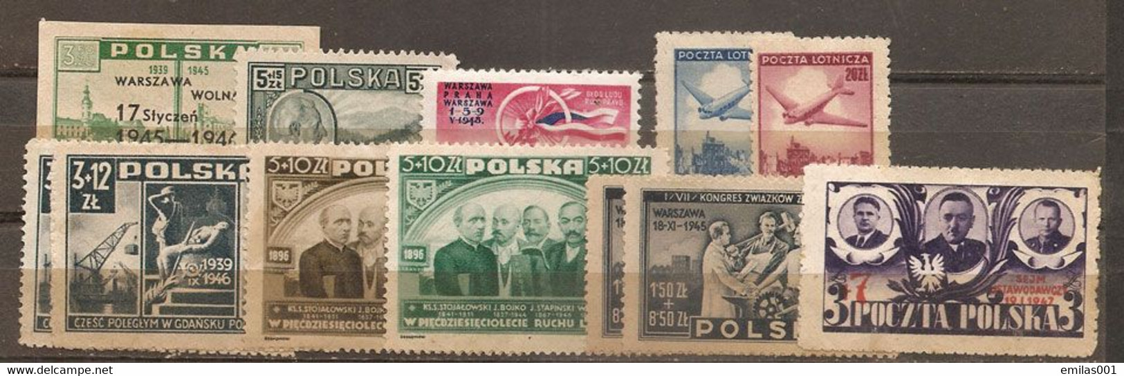 POLOGNE , Lot 12 Timbres Sans Gomme 1944-1950 - Sonstige & Ohne Zuordnung