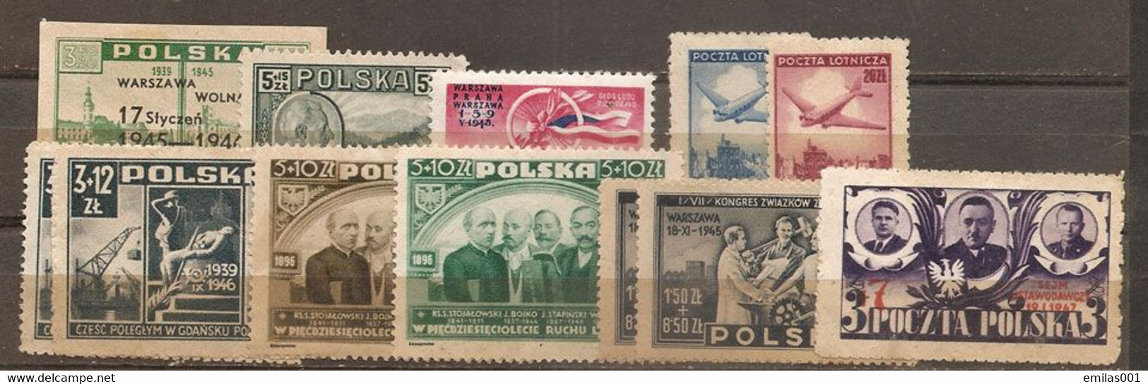 POLOGNE , Lot 12 Timbres Sans Gomme 1944-1950 - Autres & Non Classés