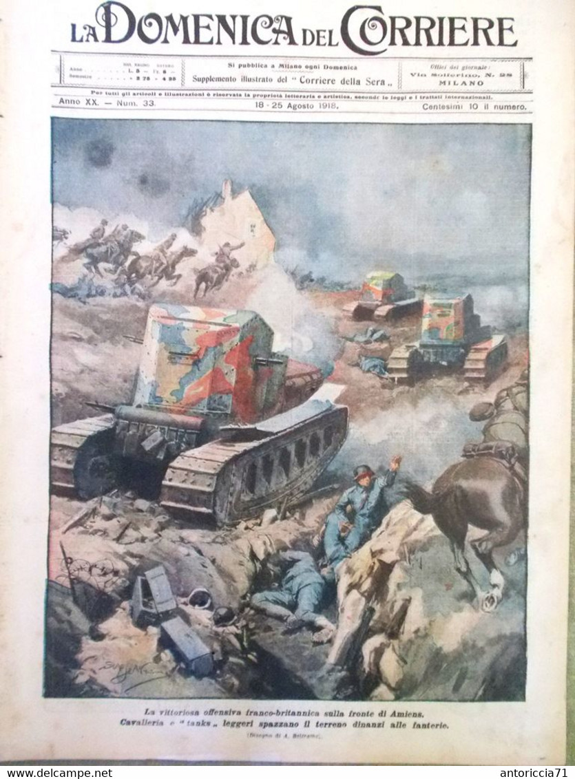 La Domenica Del Corriere 18 Agosto 1918 WW1 Masso Grappa Francia Amiens Fronte - War 1914-18