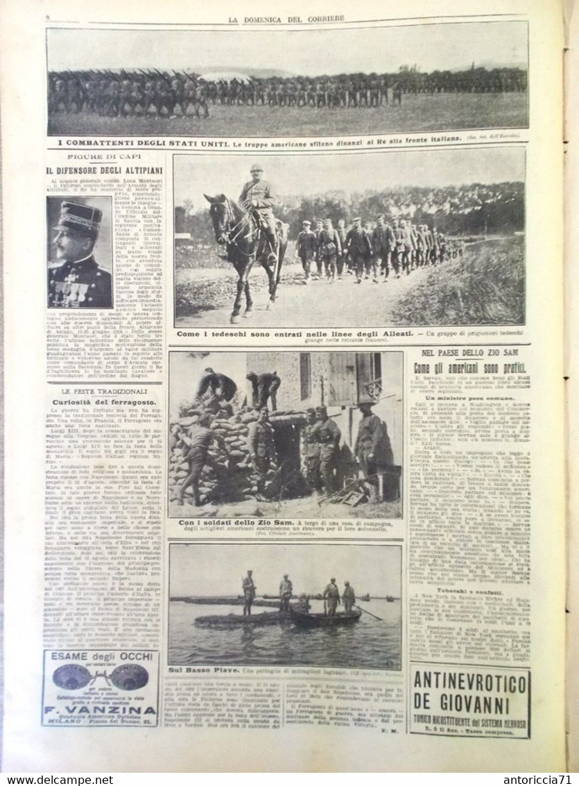 La Domenica Del Corriere 18 Agosto 1918 WW1 Masso Grappa Francia Amiens Fronte - Guerre 1914-18