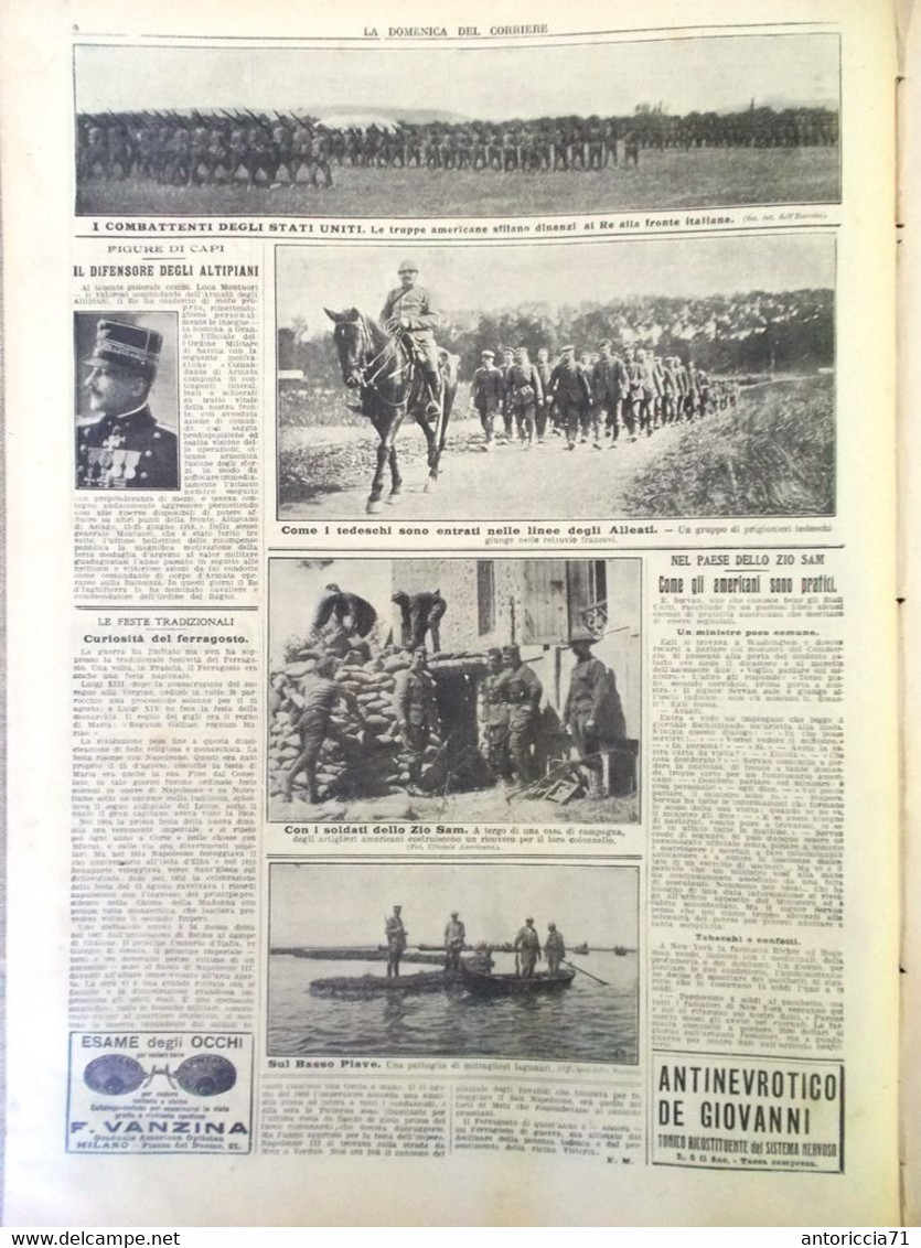 La Domenica Del Corriere 18 Agosto 1918 WW1 Masso Grappa Francia Amiens Fronte - Weltkrieg 1914-18