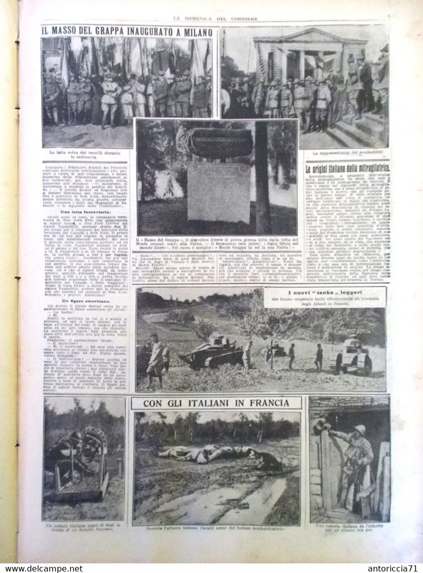 La Domenica Del Corriere 18 Agosto 1918 WW1 Masso Grappa Francia Amiens Fronte - War 1914-18