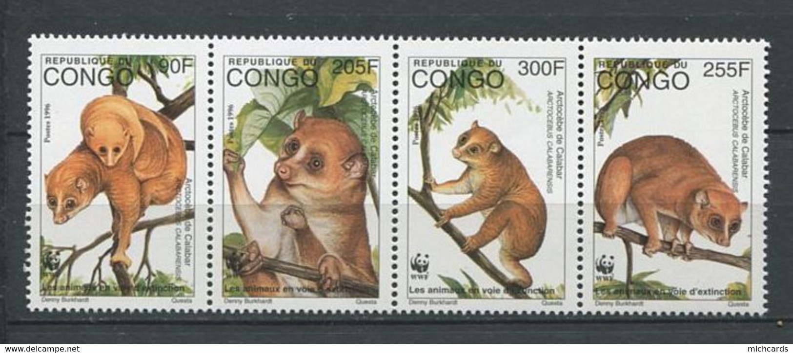 287 - CONGO 1997 - Yvert 1051/54 - WWF Singe Arctocebus Calabarensis - Neuf ** (MNH) Sans Trace De Charniere - Autres & Non Classés