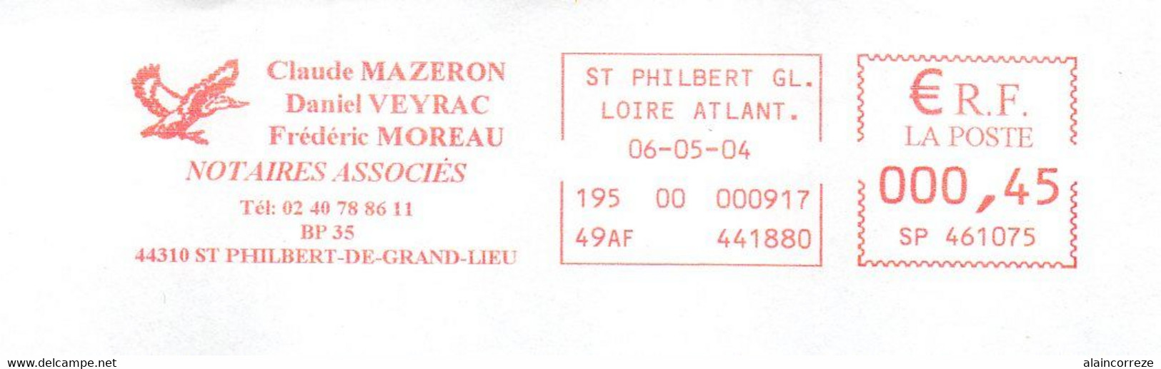 EMA Rouge Loire Atlantique St Philbert De Grand Lieu Notaires Oiseau Canard Colvert Thème Chasse - EMA ( Maquina De Huellas A Franquear)
