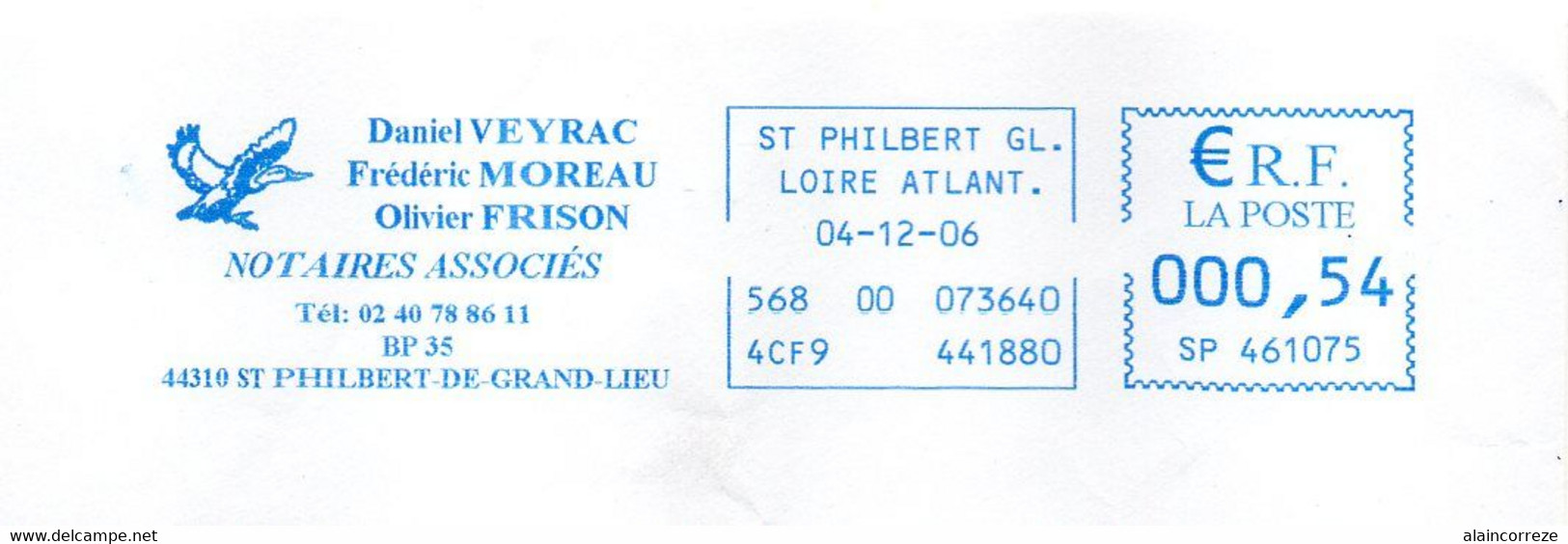 EMA Bleue Loire Atlantique St Philbert De Grand Lieu Notaires Oiseau Canard Colvert Thème Chasse - EMA ( Maquina De Huellas A Franquear)