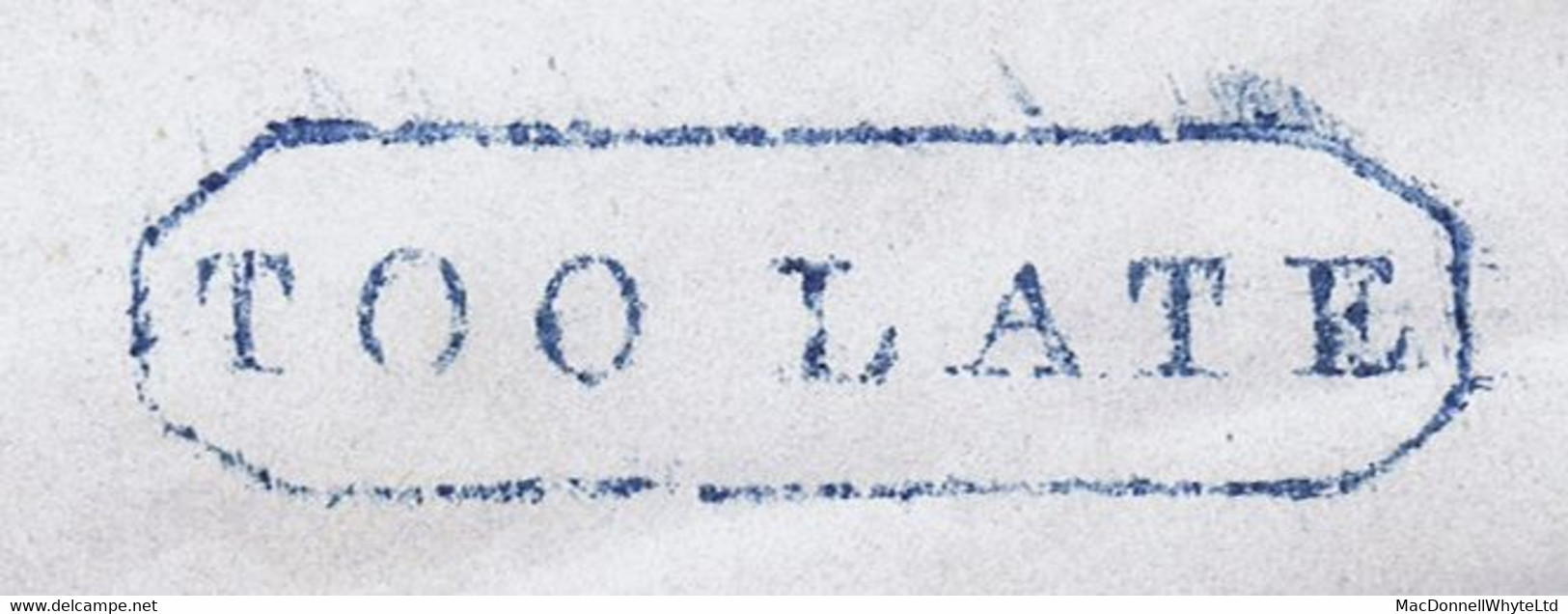 Ireland Antrim 1844 And 1846 Wrappers Boxed PAID AT BALLYMENA In Blue, First With Octagonal TOO LATE - Prefilatelia