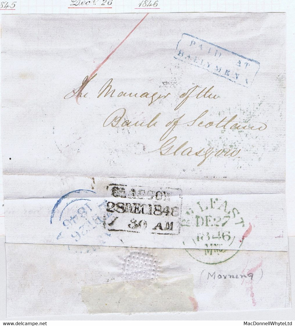 Ireland Antrim 1844 And 1846 Wrappers Boxed PAID AT BALLYMENA In Blue, First With Octagonal TOO LATE - Vorphilatelie