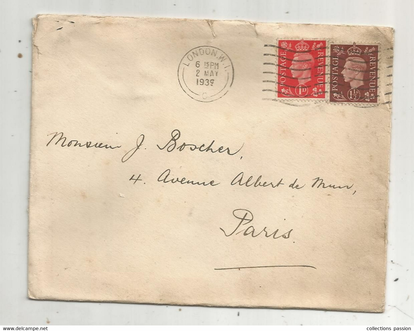 Lettre ,Angleterre , Grande Bretagne , LONDON W.I , 1939 - Postmark Collection