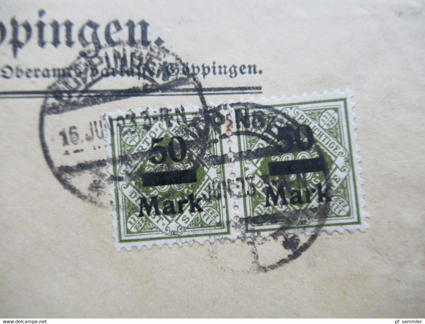 Altdeutschland Württemberg 16.7.1923 Dienstmarken Nr. 165 MeF Dienstbrief Vom Jugendamt Göppingen - Storia Postale