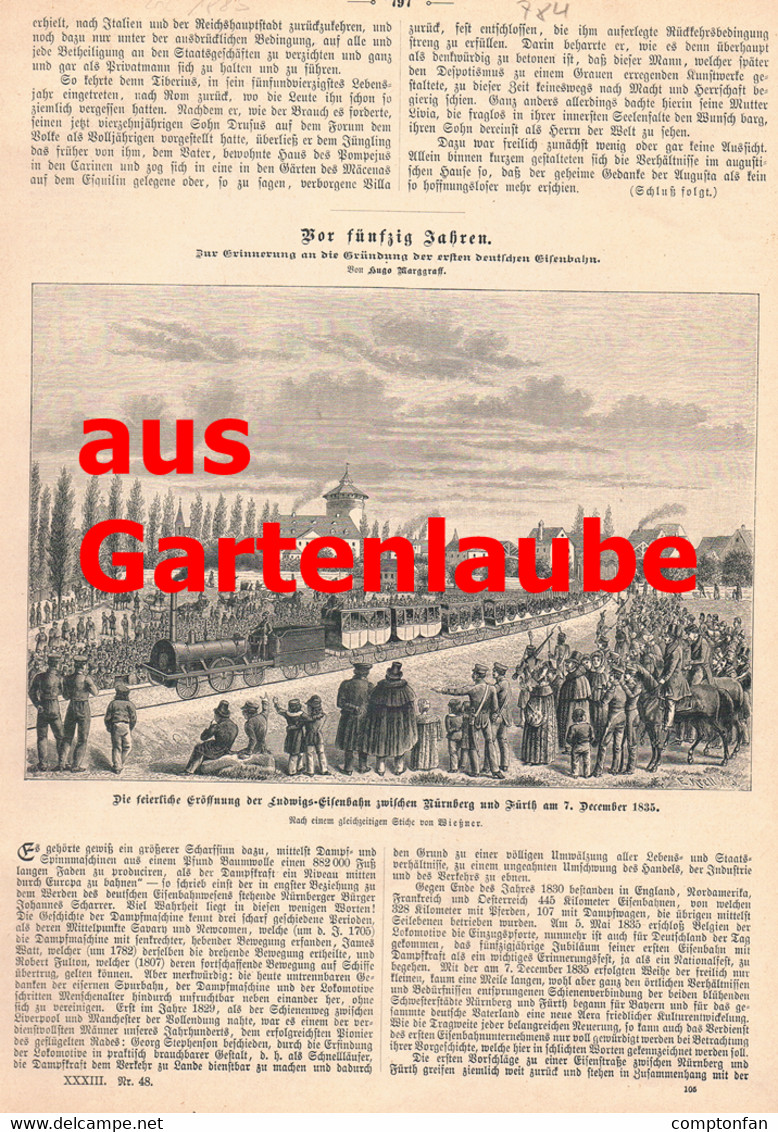 A102 784 - Marggraff Gründung Deutschen Eisenbahn Nürnberg Artikel 1885 !! - Autres & Non Classés