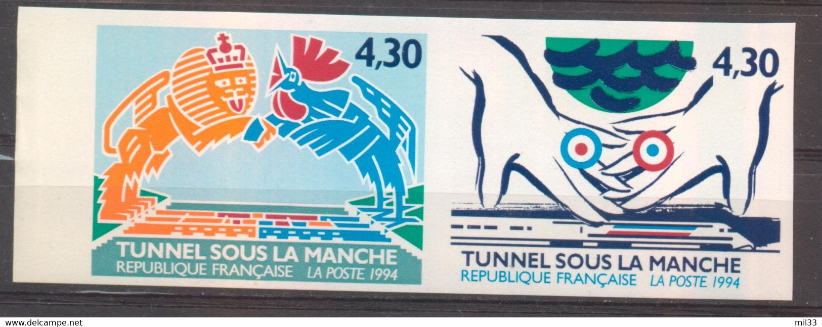 Inauguration Du Tunnel Sous La Manche Paire YT 2877A De 1994 Sans Trace De Charnière - Sin Clasificación