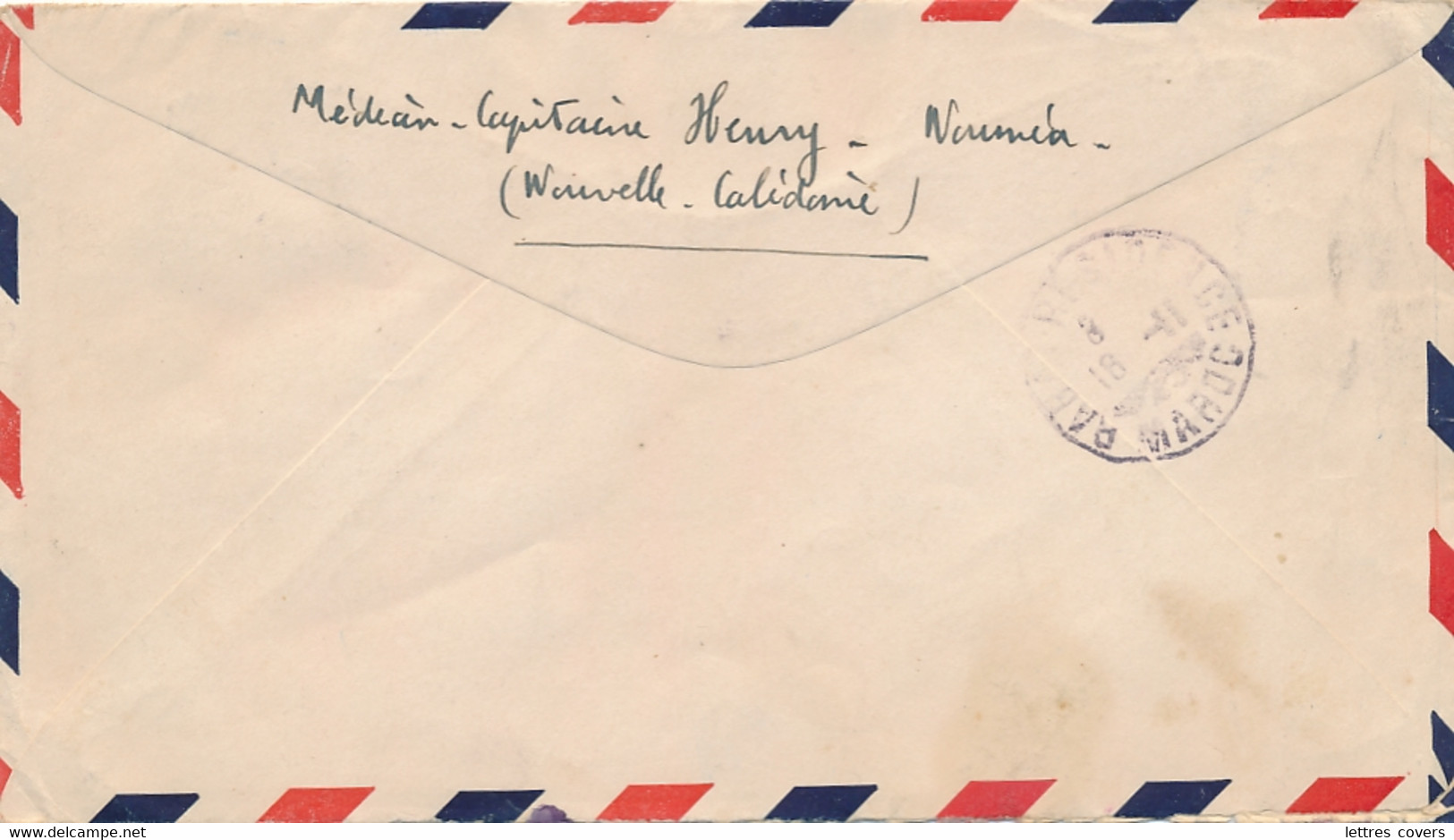 1945 Nouvelle Calédonie FRANCE LIBRE Lettre Avion Tarif à 22f > RABAT MAROC Redirigée Vers Vendôme Loir Et Cher - Covers & Documents