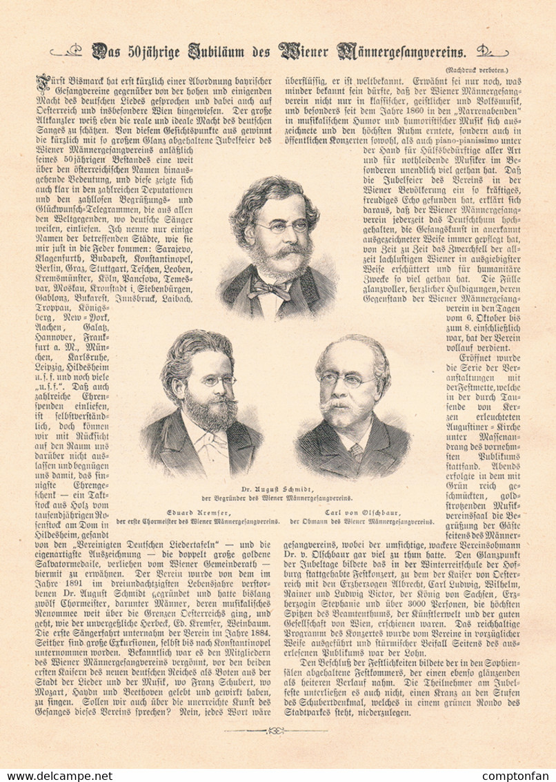 A102 792 - Wien 50 Jahre Wiener Männergesangsverein Artikel 1894 !! - Música