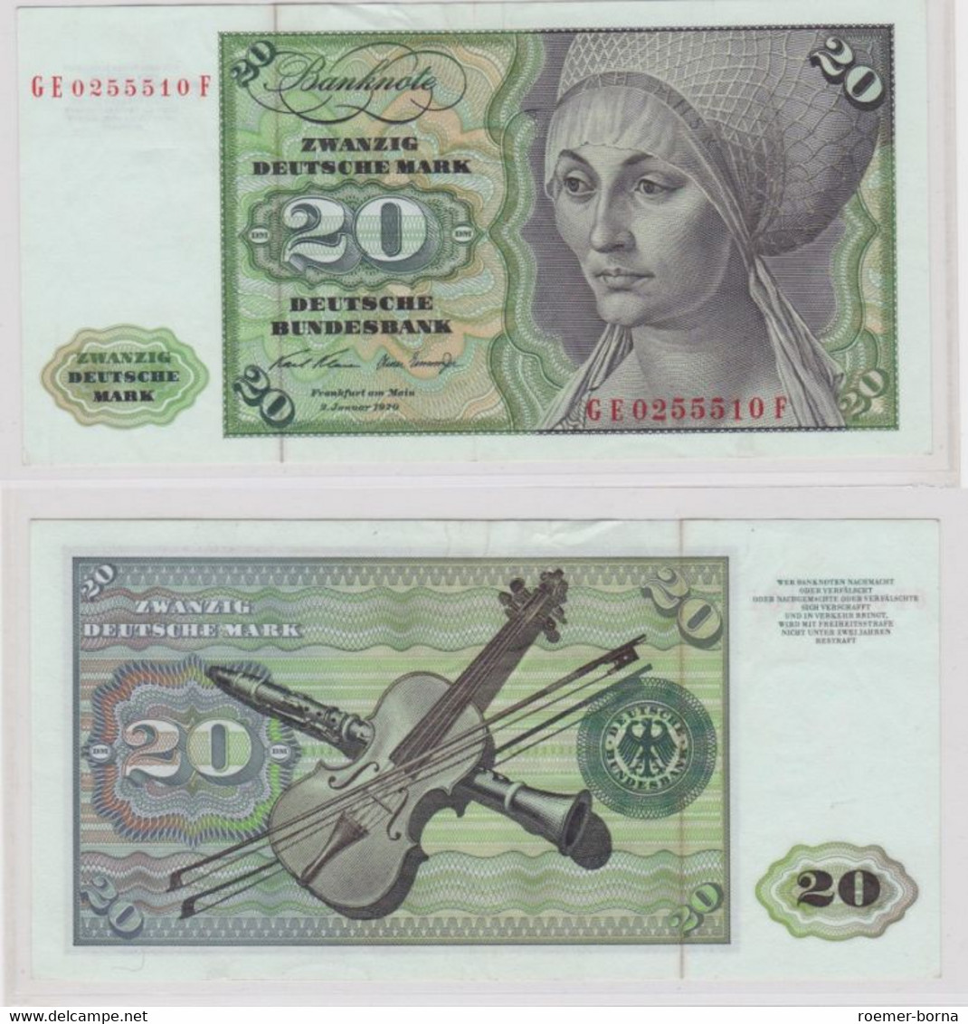 T145379 Banknote 20 DM Deutsche Mark Ro. 271b Schein 2.Jan. 1970 KN GE 0255510 F - 20 DM