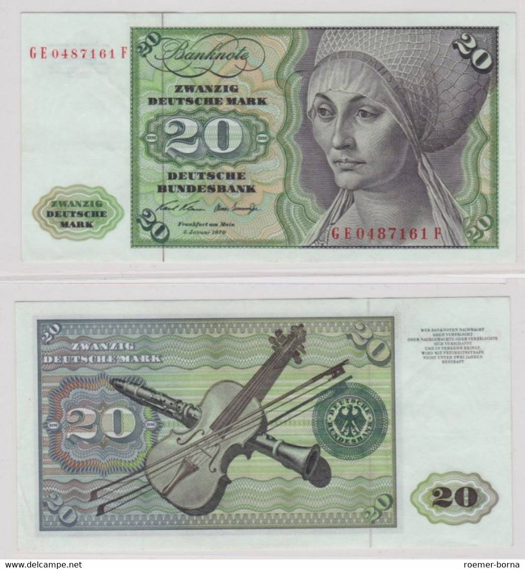 T145384 Banknote 20 DM Deutsche Mark Ro. 271b Schein 2.Jan. 1970 KN GE 0487161 F - 20 Deutsche Mark
