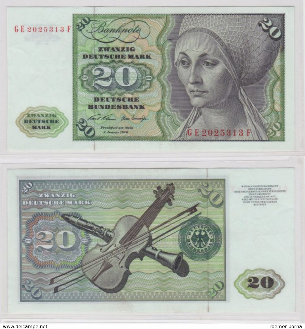 T145485 Banknote 20 DM Deutsche Mark Ro. 271b Schein 2.Jan. 1970 KN GE 2025313 F - 20 Deutsche Mark