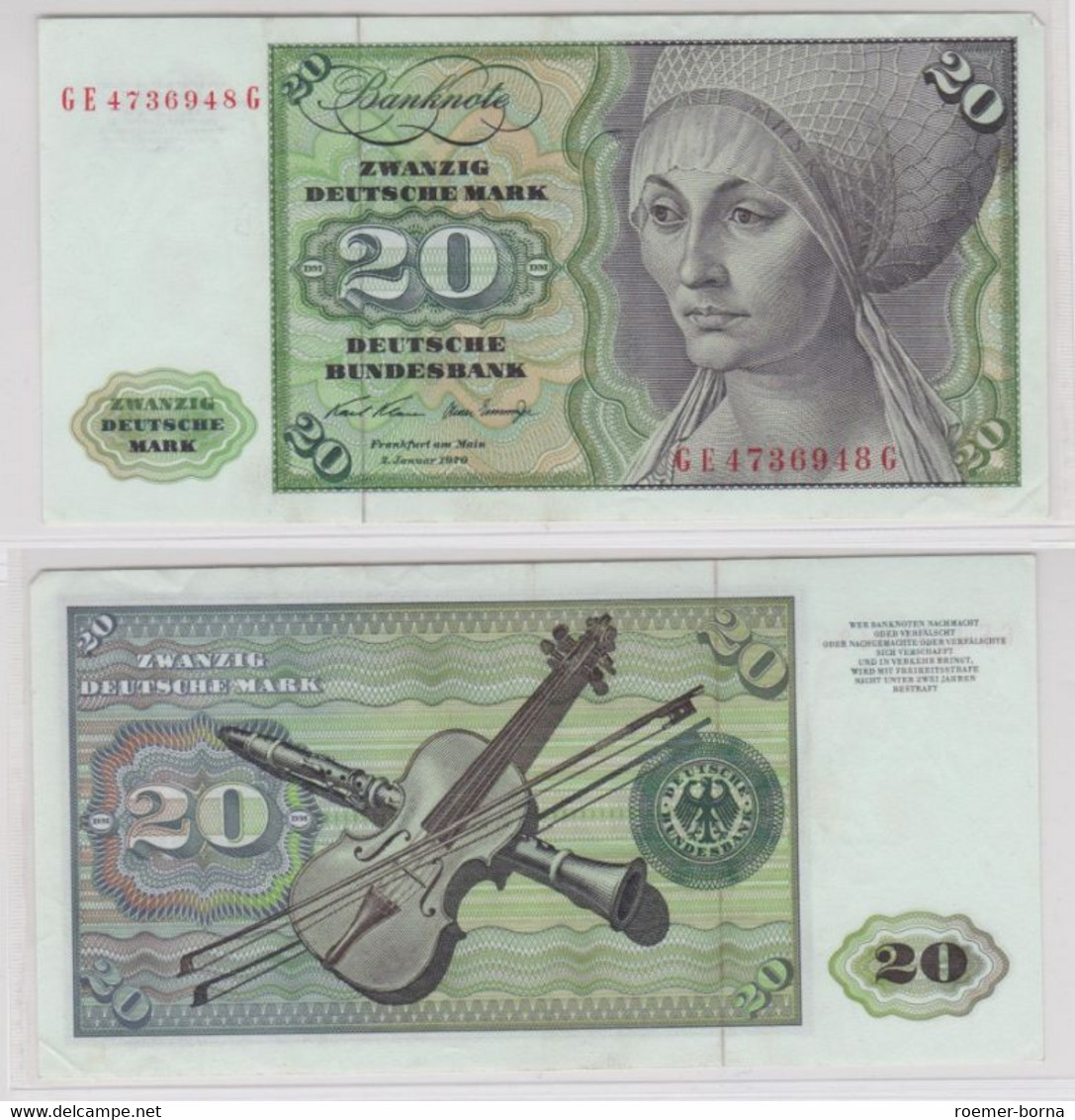 T145544 Banknote 20 DM Deutsche Mark Ro. 271b Schein 2.Jan. 1970 KN GE 4736948 G - 20 Deutsche Mark