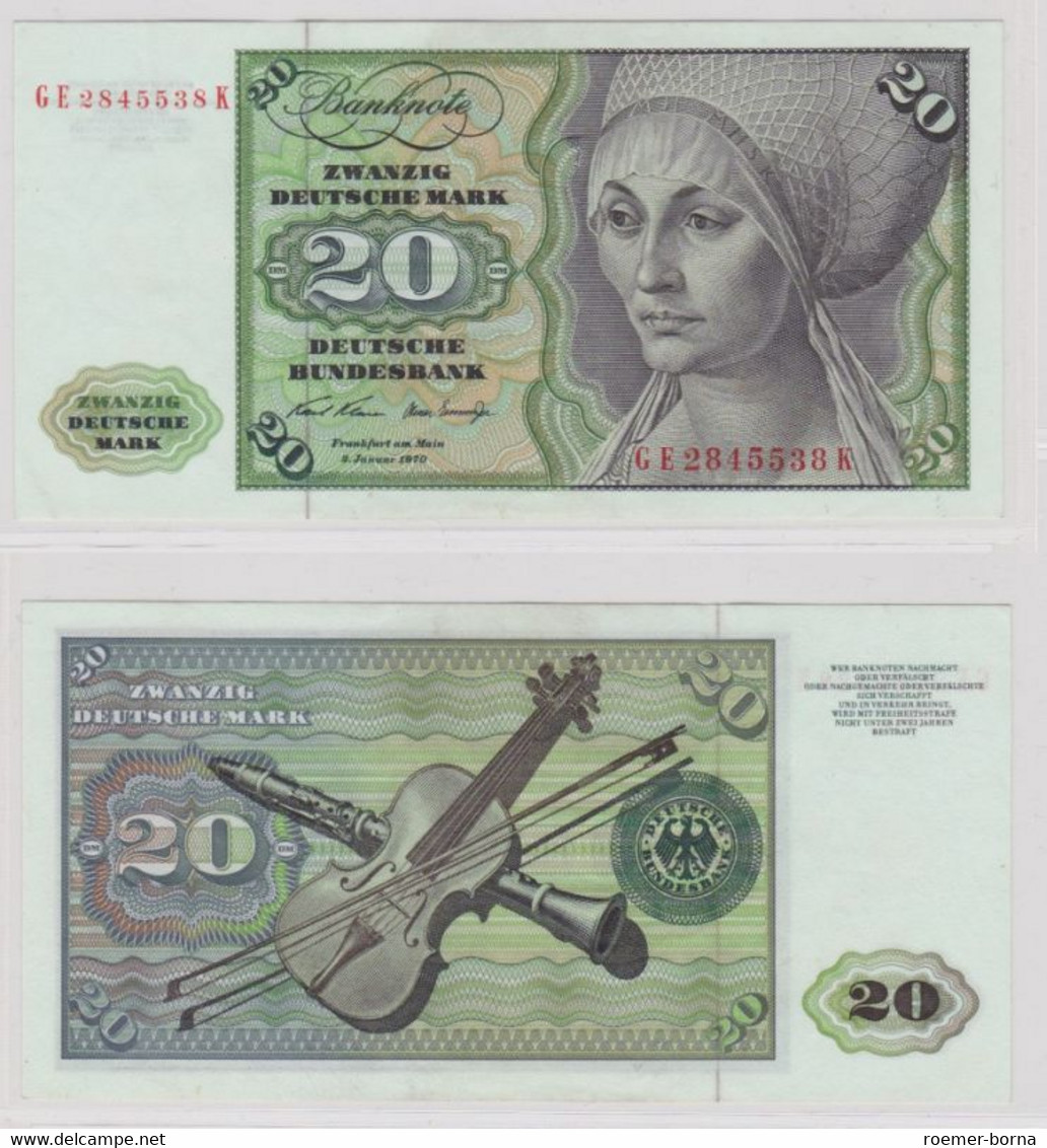 T145557 Banknote 20 DM Deutsche Mark Ro. 271b Schein 2.Jan. 1970 KN GE 2845538 K - 20 Deutsche Mark