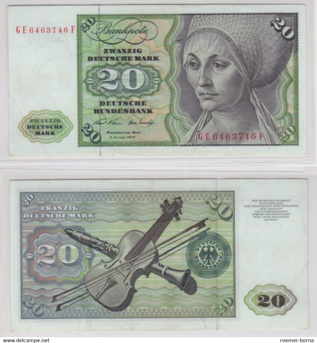 T145702 Banknote 20 DM Deutsche Mark Ro. 271b Schein 2.Jan. 1970 KN GE 6463746 F - 20 Deutsche Mark