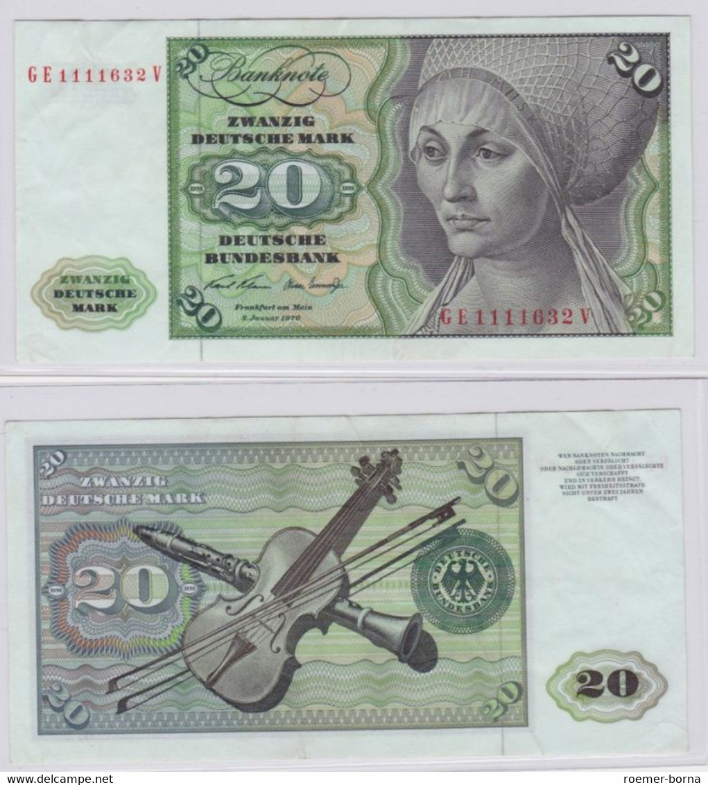 T145726 Banknote 20 DM Deutsche Mark Ro. 271b Schein 2.Jan. 1970 KN GE 1111632 V - 20 Deutsche Mark