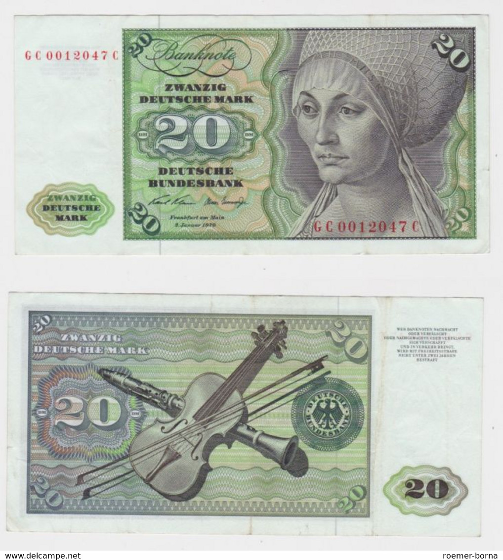 T145843 Banknote 20 DM Deutsche Mark Ro. 271a Schein 2.Jan. 1970 KN GC 0012047 C - 20 Deutsche Mark