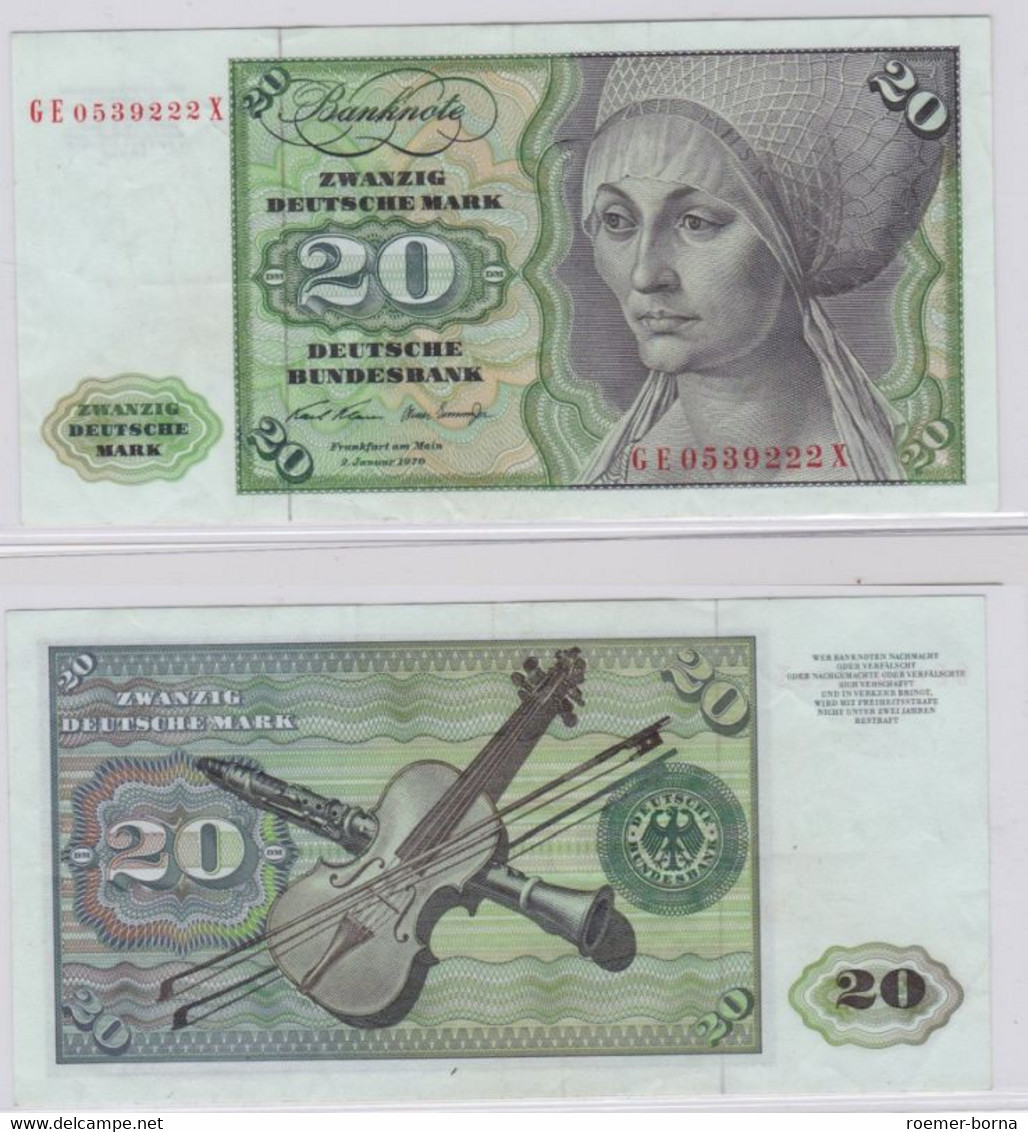 T145963 Banknote 20 DM Deutsche Mark Ro. 271b Schein 2.Jan. 1970 KN GE 0539222 X - 20 Deutsche Mark