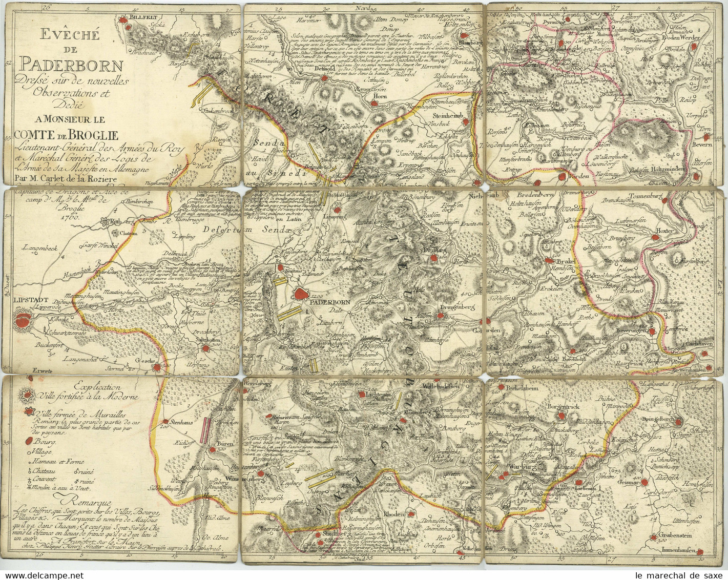 1760 Siebenjähriger Krieg Eveche De PADERBORN Feldkarte Comte De Broglie Carlet De La Roziere Guerre Sept Ans - Landkarten