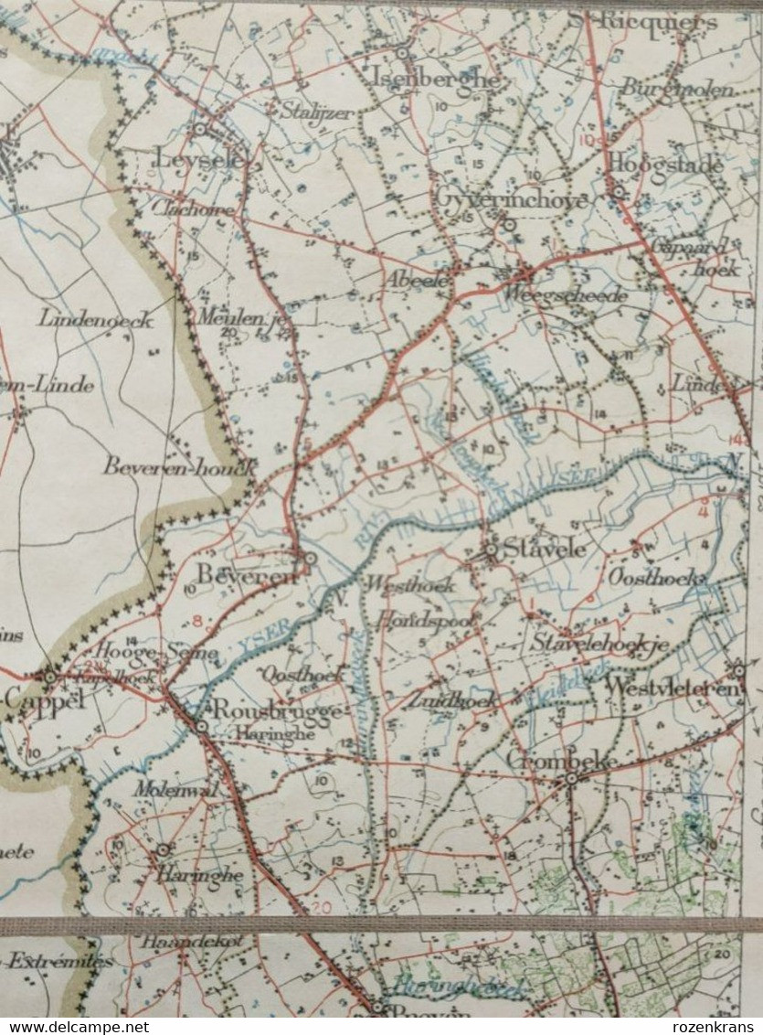 Topografische militaire kaart 1912 STAFKAART Veurne Dunkerque De Panne Koksijde Oostduinkerke Sint-Idesbald Poperinge