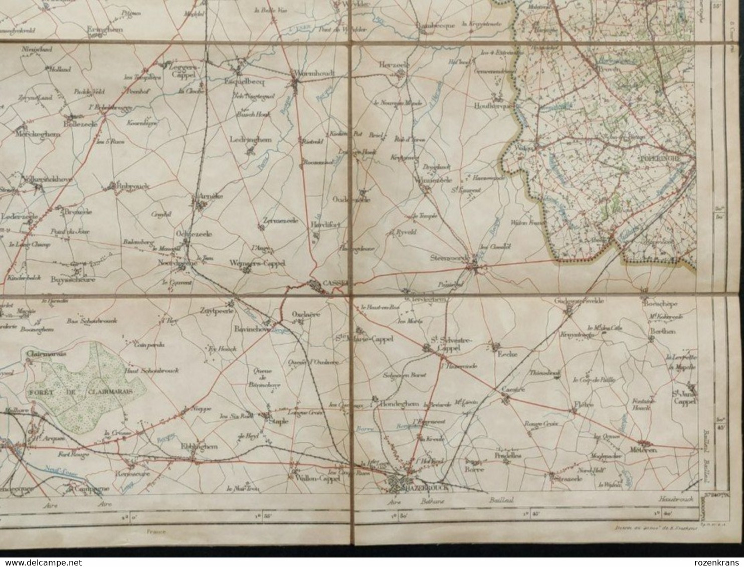 Topografische militaire kaart 1912 STAFKAART Veurne Dunkerque De Panne Koksijde Oostduinkerke Sint-Idesbald Poperinge