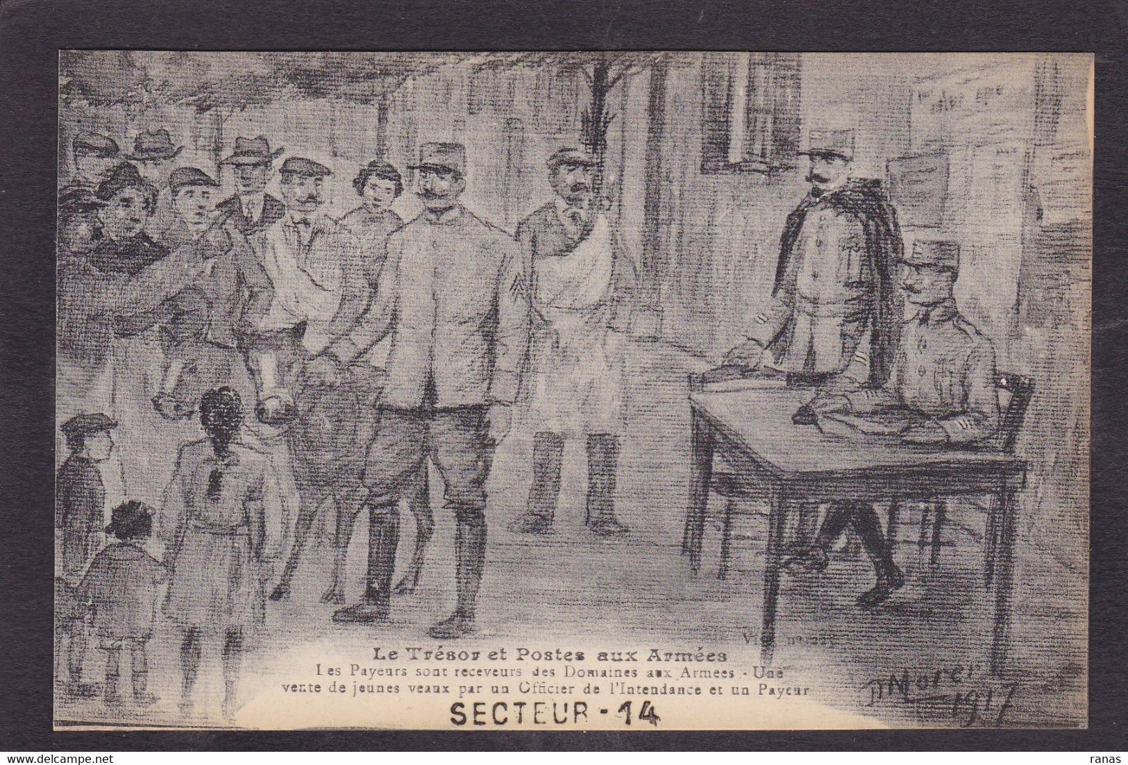 CPA Poste & Facteurs Militaria Vaguemestre Secteur 14 Par Morer Voir Cachet Au Dos - Postal Services