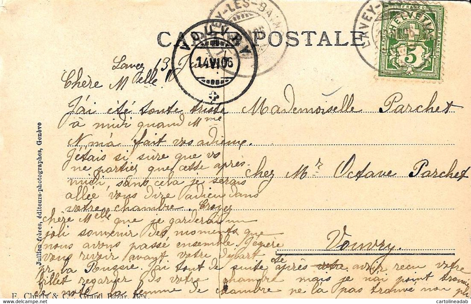 [DC12399] CPA - SVIZZERA - LAVEY - LES BAINS PONT DU RHONEET DENT DE MORCLES - Viaggiata 1906 - Old Postcard - Lavey