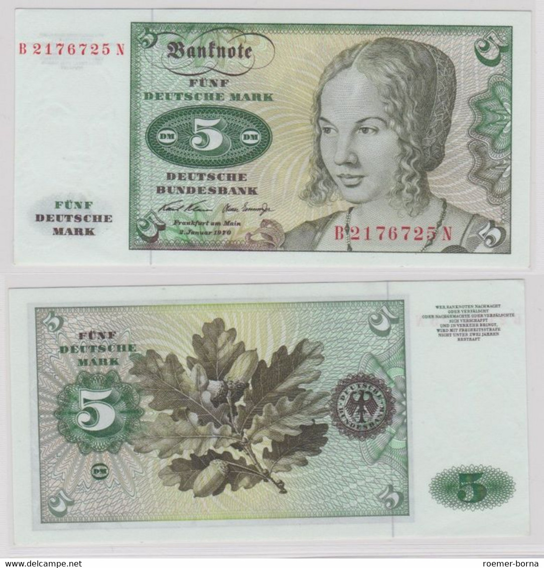 T143438 Banknote 5 DM Deutsche Mark Ro. 269a Schein 2.Januar 1970 KN B 2176725 N - 5 DM