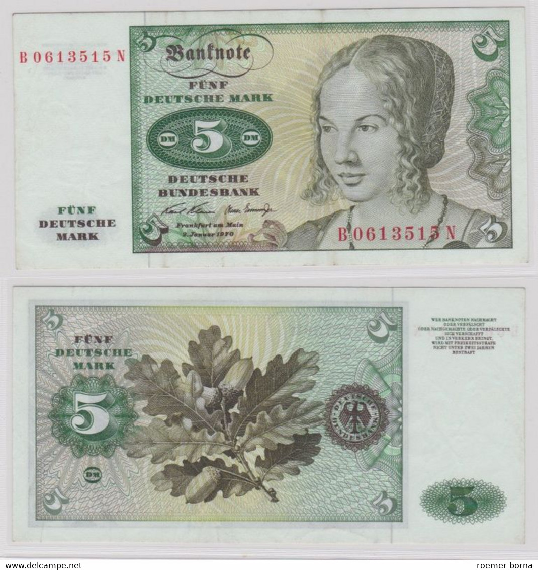 T143877 Banknote 5 DM Deutsche Mark Ro. 269a Schein 2.Januar 1970 KN B 0613515 N - 5 Deutsche Mark