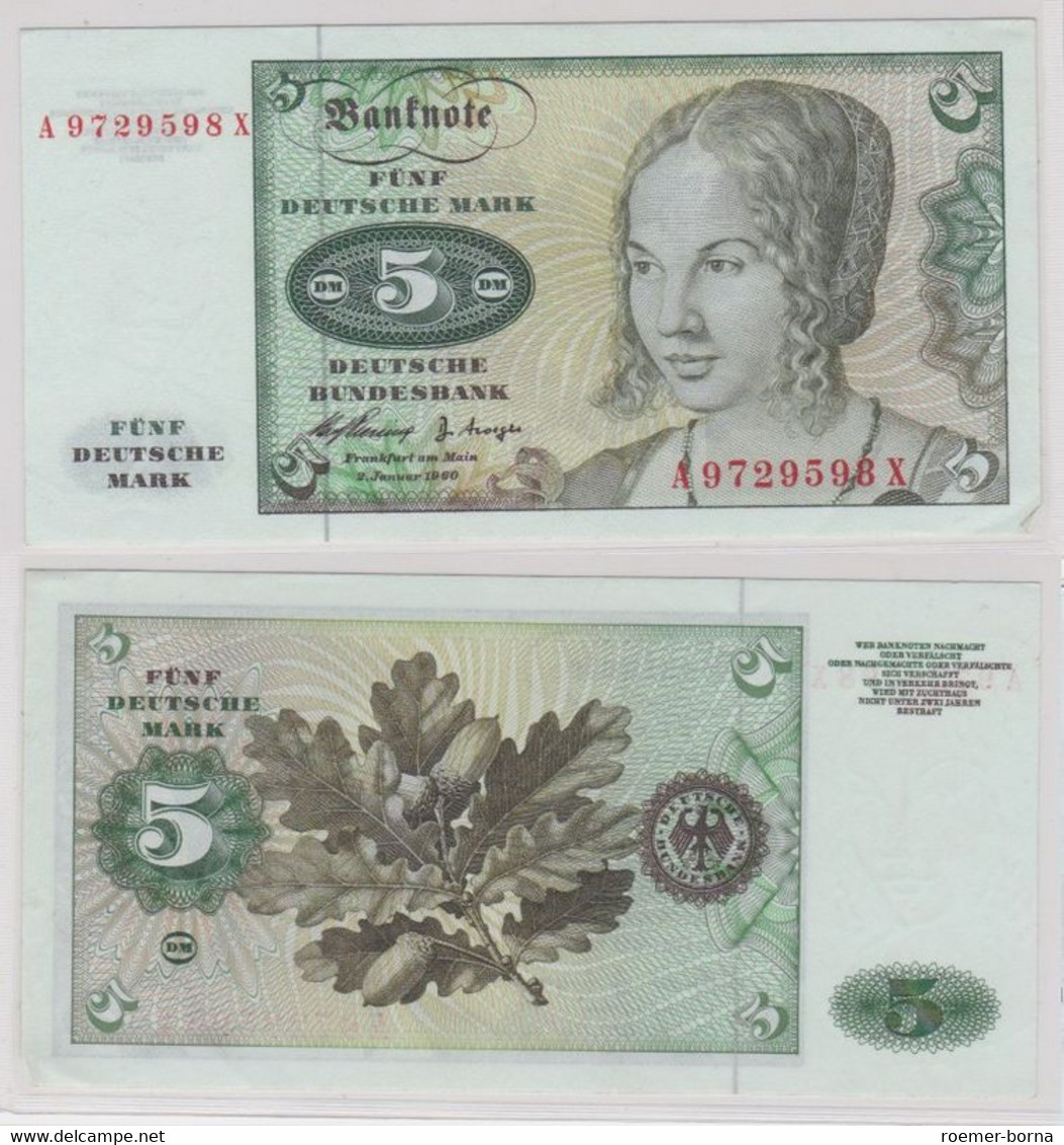 T143899 Banknote 5 DM Deutsche Mark Ro. 262e Schein 2.Januar 1960 KN A 9729598 X - 5 DM