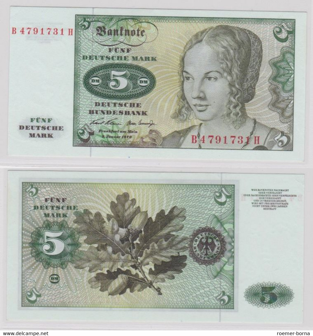 T143911 Banknote 5 DM Deutsche Mark Ro. 269a Schein 2.Januar 1970 KN B 4791731 H - 5 DM